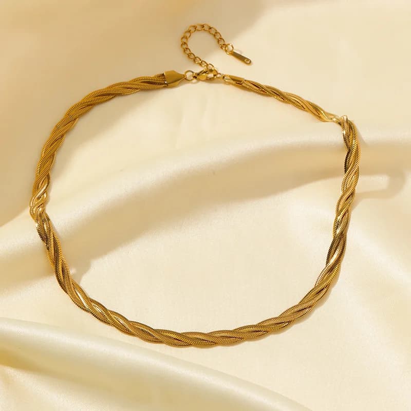 Set Rantai Leher & Gelang Rantai Tenunan Salib