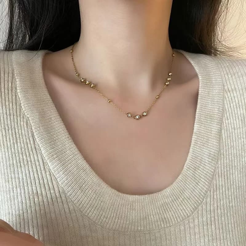 Rantai Leher Zirkonia Berkelipau, Disalut PVD Emas 18K