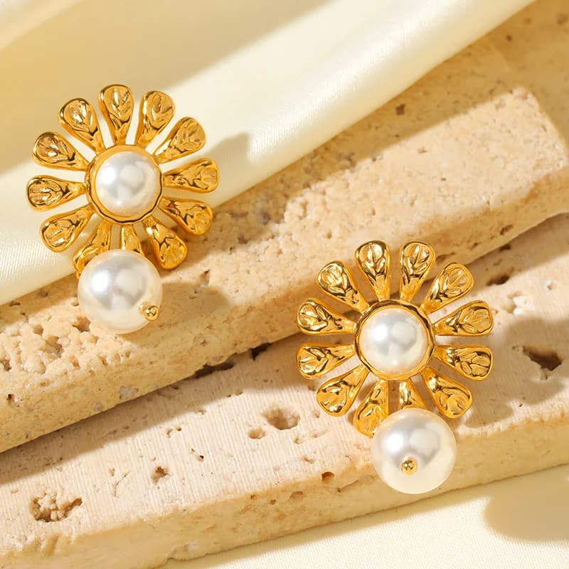 Anting-anting Juntai Batu Semula Jadi Bentuk Rama-rama & Bunga, Emas