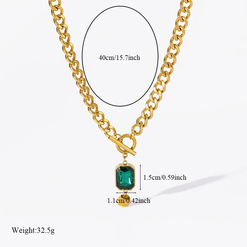 Rantai Leher Loket Kristal Zirkon Hijau Baja Tahan Karat 316L