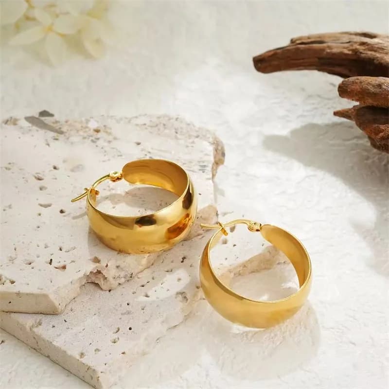 Anting-anting Bulat Hoop Keluli Tahan Karat Emas