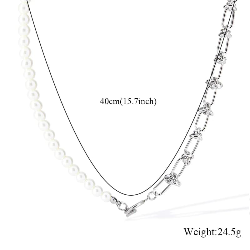 Set Kalung & Gelang Tangan Mutiara Asimetri, Perak