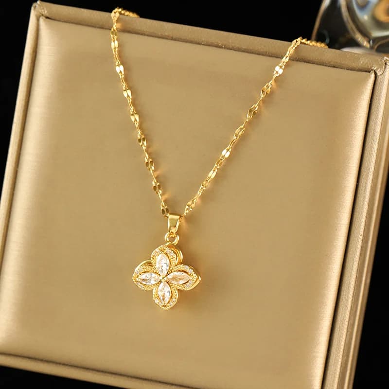 Set Kalung dan Gelang Clover Hijau Zirkon Berputar