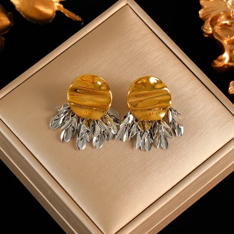 Anting-anting Daun Rantai Juntai Logam, Salutan PVD 18K