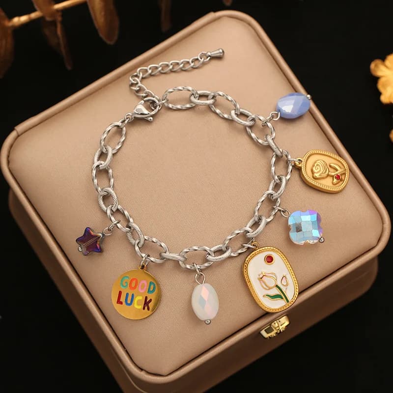 Gelang Bangle Loket Hati Keluli Tahan Karat