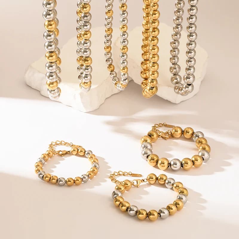 Set Rantai Leher & Gelang Manik Padat, 2 Warna