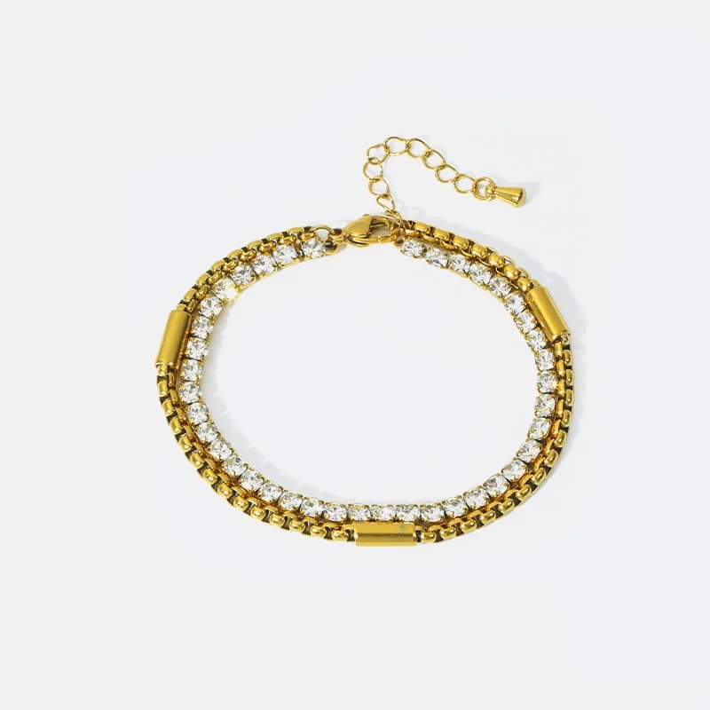 Gelang Berlapis Dua Zirkon Keluli Tahan Karat 316L