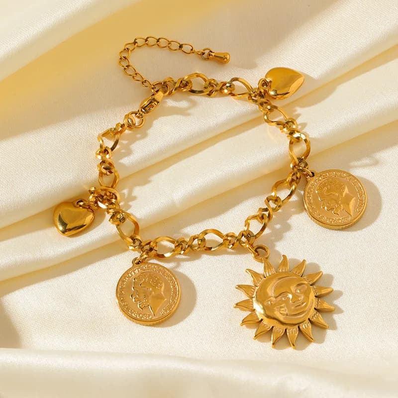 Gelang Charma Syiling Matahari Warna Emas