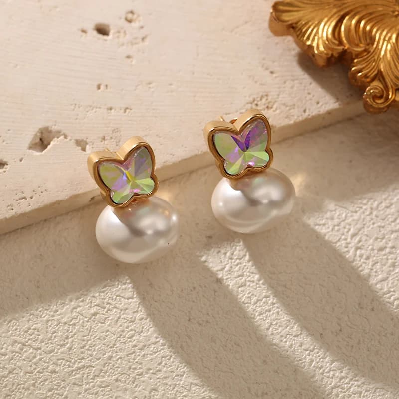 Anting-anting Stud Mutiara Kupu-kupu, Keluli Tahan Karat