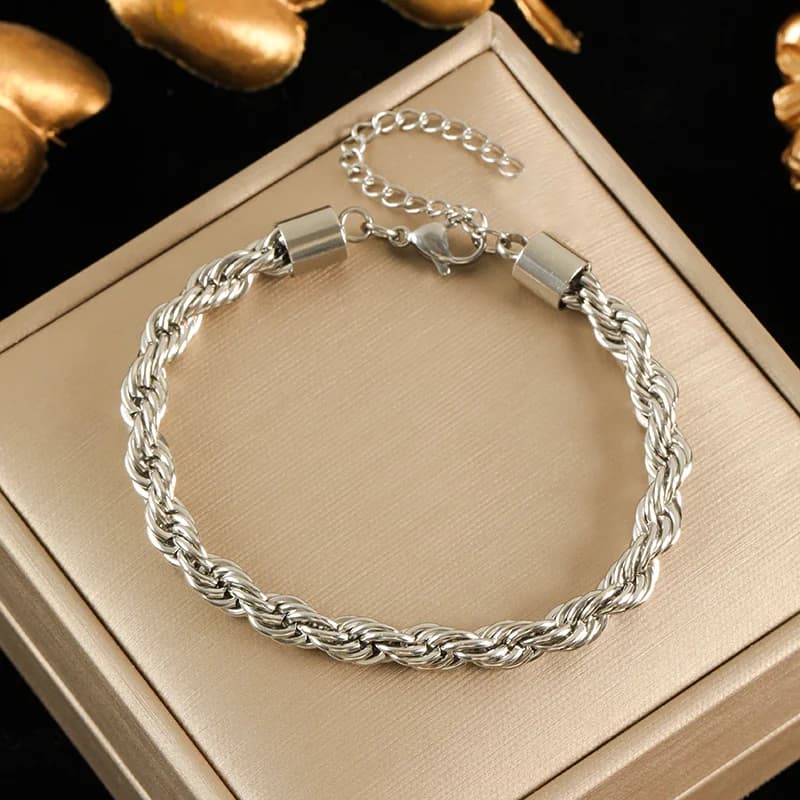 Gelang Bangle Rantai Berkilat Lebar, Warna Emas