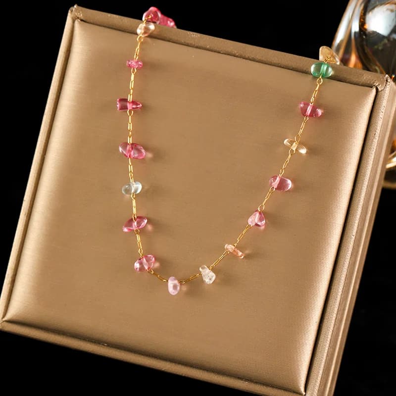 Set Rantai Leher dan Gelang Batu Akrilik Berwarna