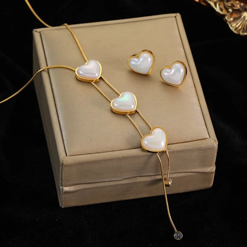 Anting-anting Mutiara Bentuk Hati, Keluli Tahan Karat