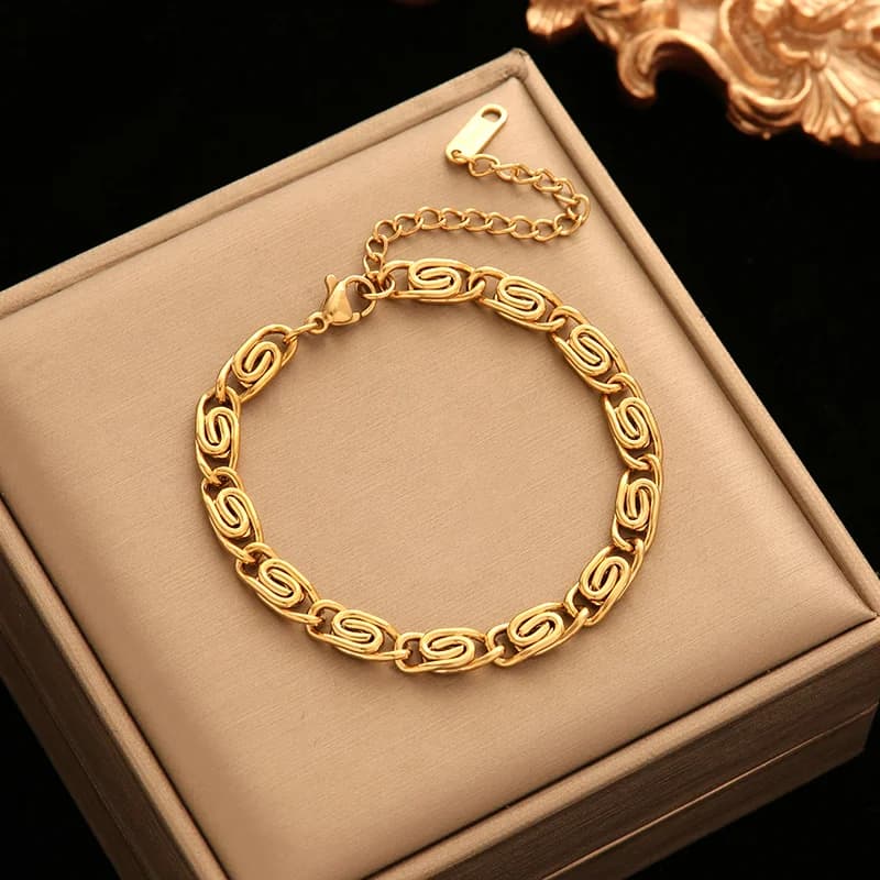 Set Kalung & Gelang Rantai Geometri, Emas