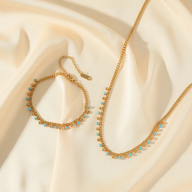 Set Rantai Leher & Gelang Manik Biru