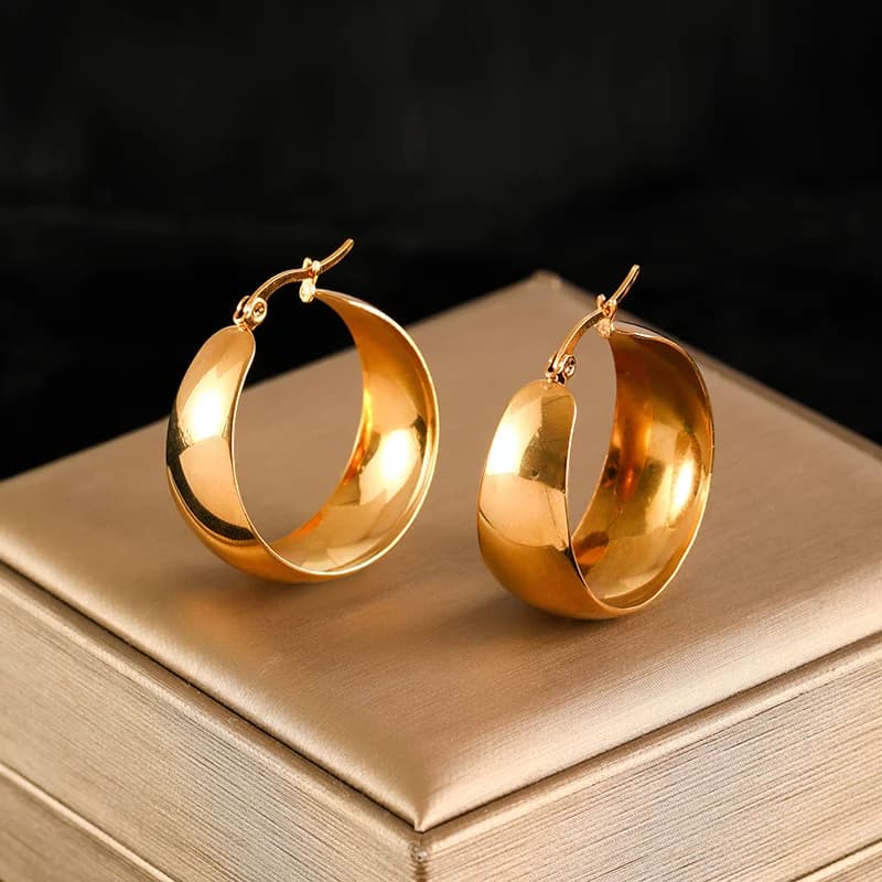 Anting-anting Bulat Hoop Keluli Tahan Karat Emas