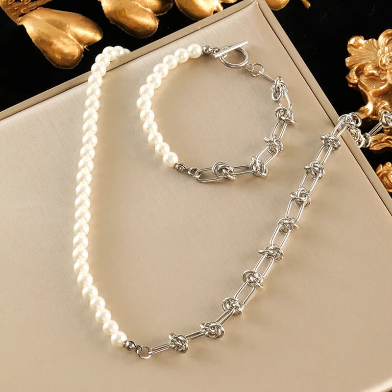 Set Rantai Kalung & Gelang Mutiara Imitasi