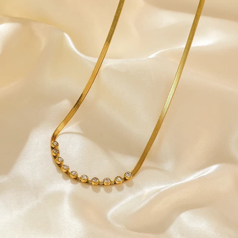 Rantai Choker Zirkon Warna Emas