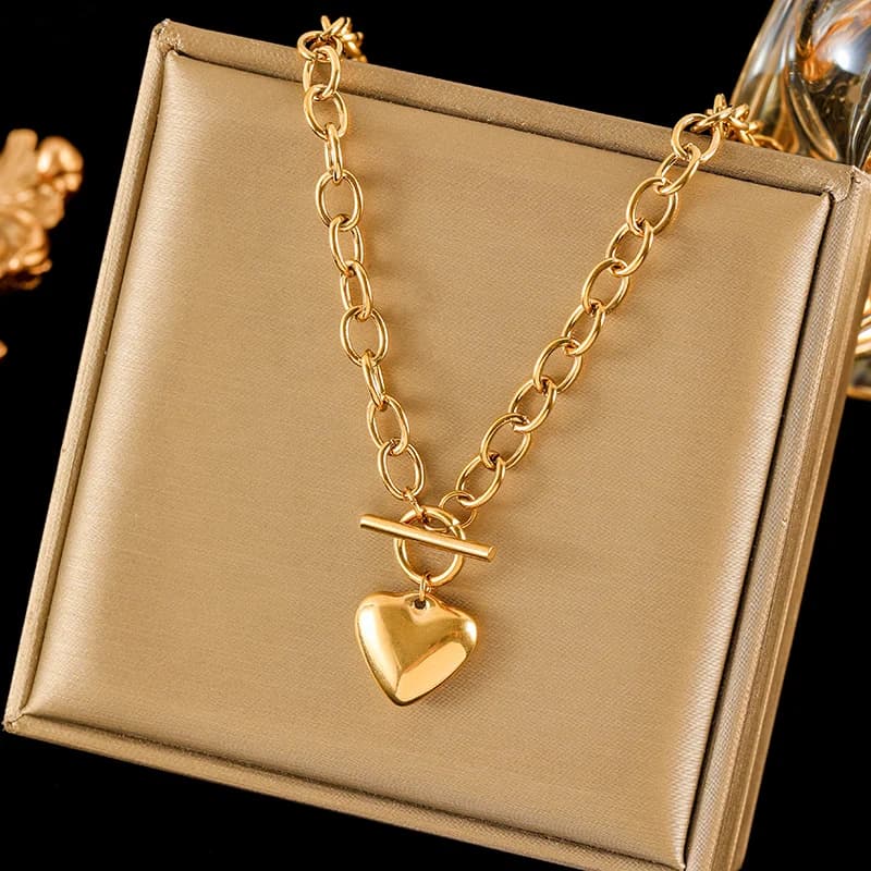Set Rantai Leher & Gelang Tangan Loket Hati Emas