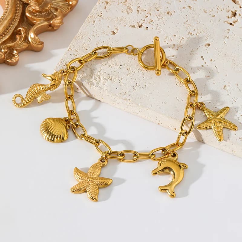 Gelang Keluli Tahan Karat Bintang Laut Kerang Seahorse