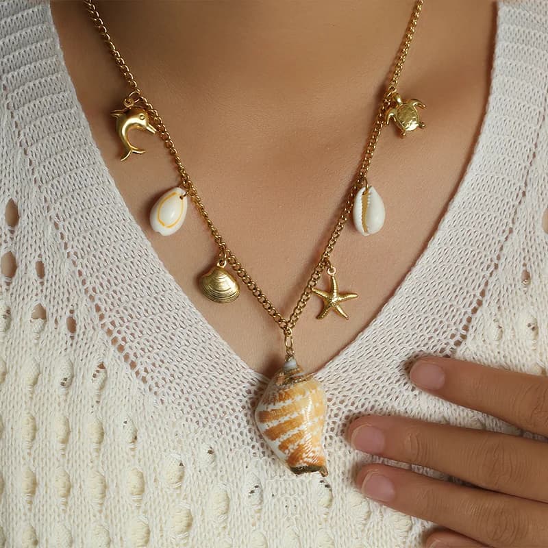 Kalung Loket Kerang & Bintang Laut, Gaya Pantai