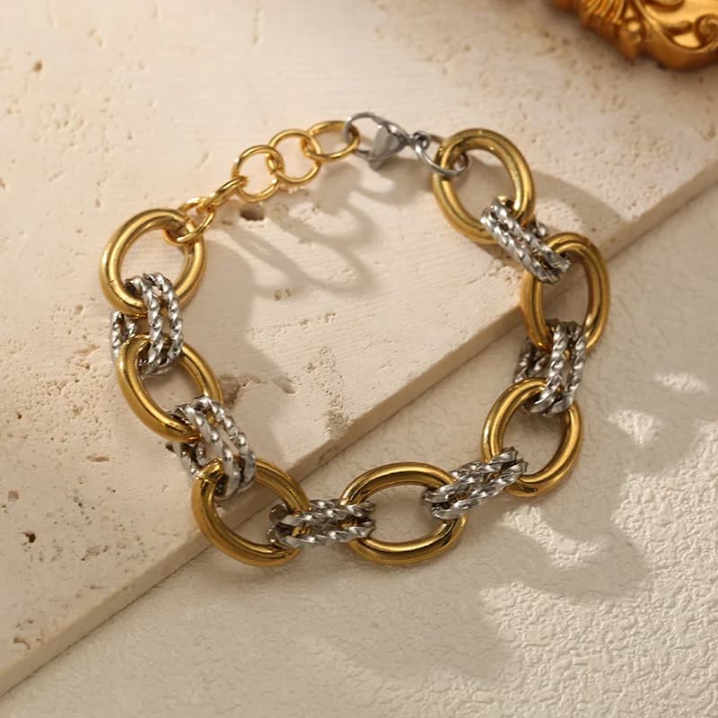 Gelang Bangle Rantai Tebal Dua Warna Keluli Tahan Karat 316L