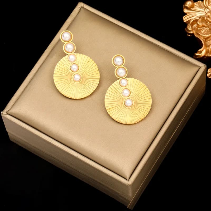 Anting-anting Stainless Steel Warna Emas Reka Bentuk Tidak Sekata