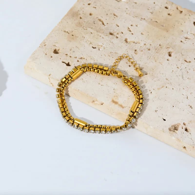 Gelang Berlapis Dua Zirkon Keluli Tahan Karat 316L