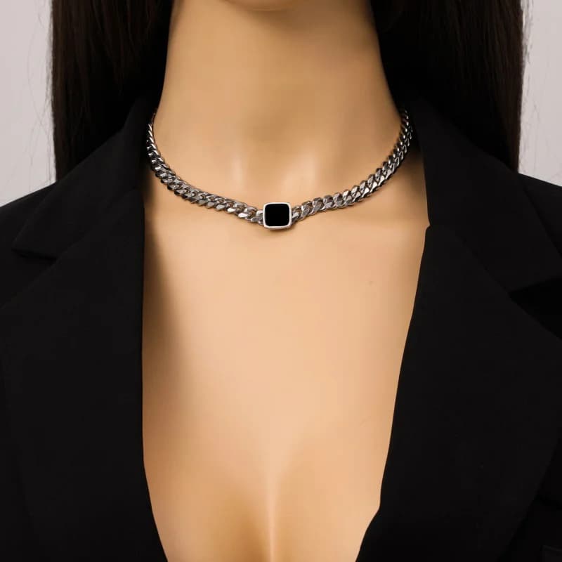Kalung Choker Rantai Perak Keluli Tahan Karat