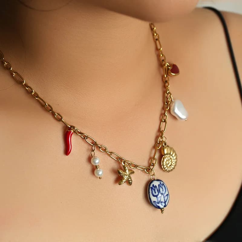 Kalung Loket Kerang & Bintang Laut, Gaya Pantai
