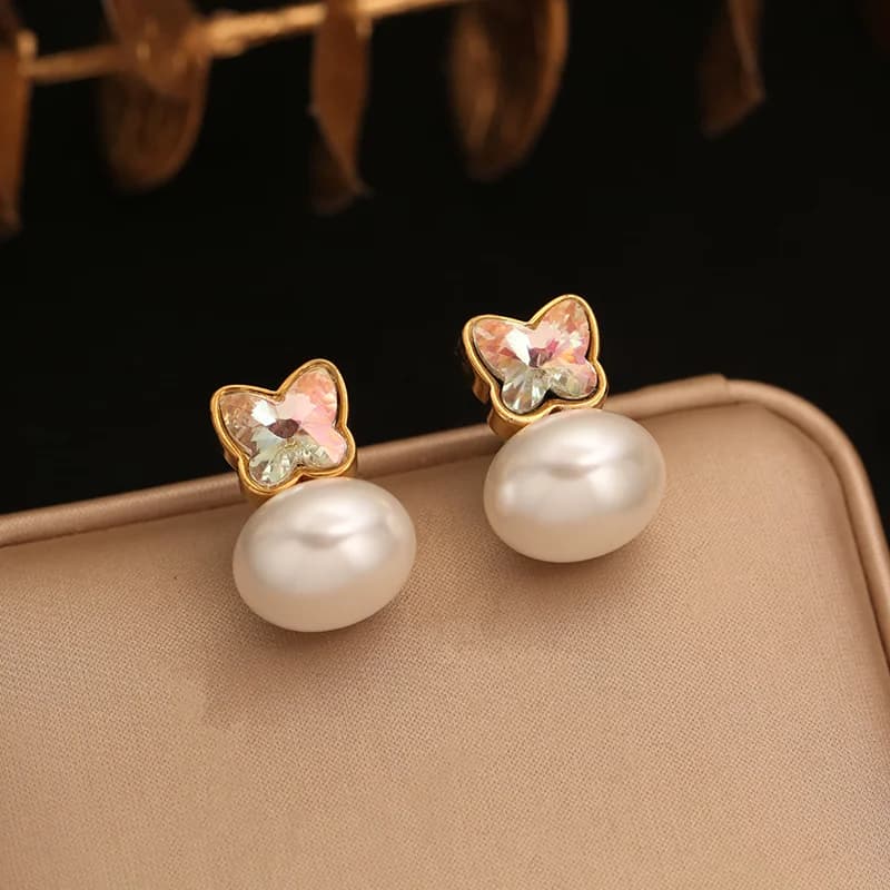 Anting-anting Stud Mutiara Kupu-kupu, Keluli Tahan Karat