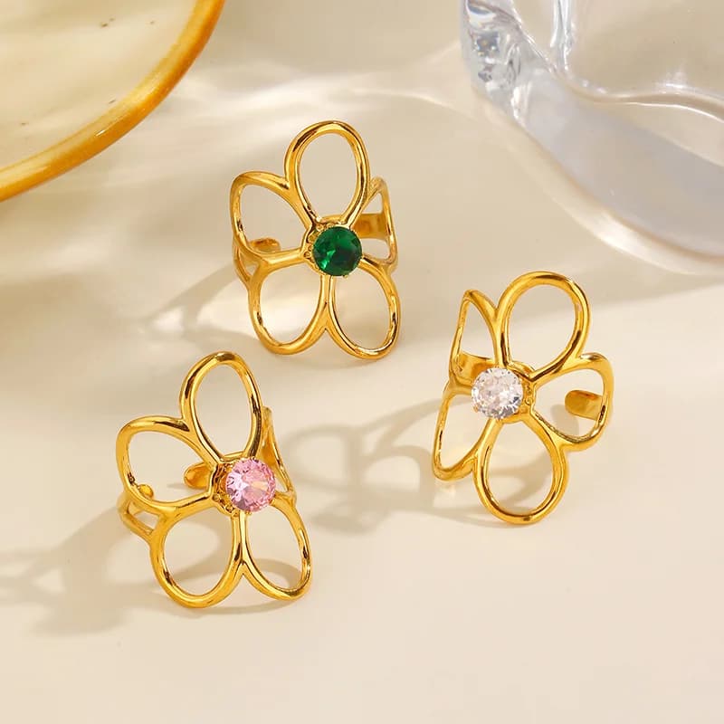 Cincin Boleh Laras Bunga Cubic Zirconia