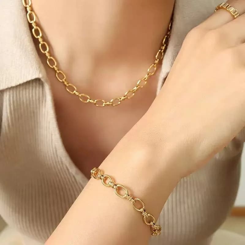Set Rantai Leher & Gelang Tangan Logam Buatan Tangan
