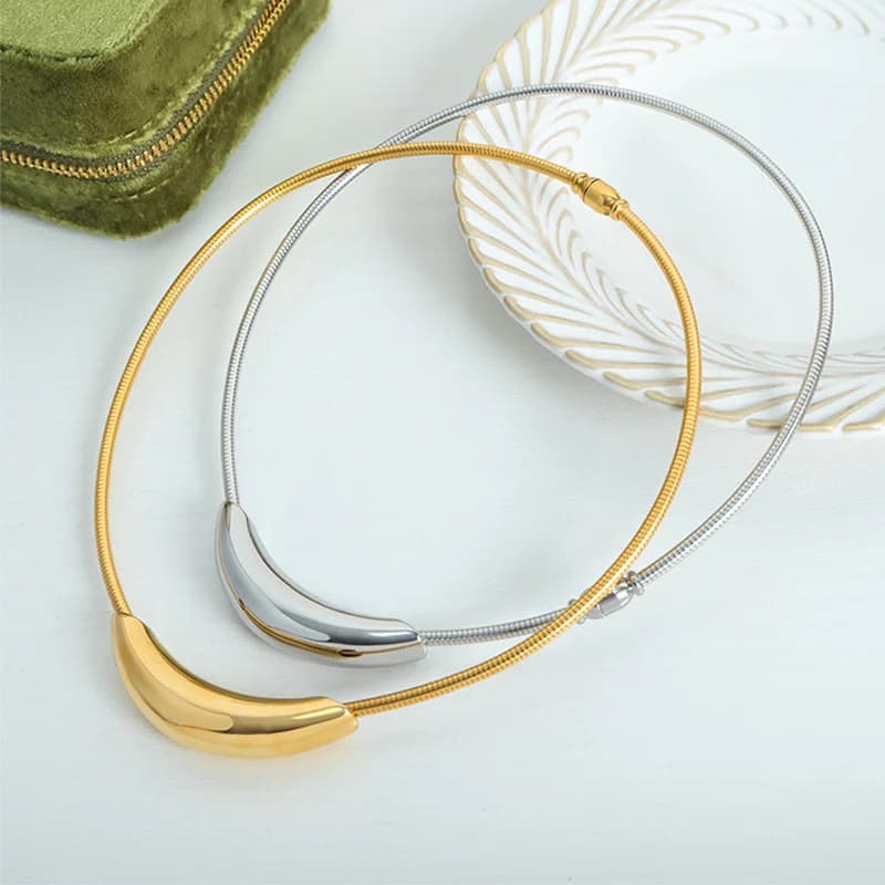 Kalung Choker Bola Manik Padat Keluli Tahan Karat
