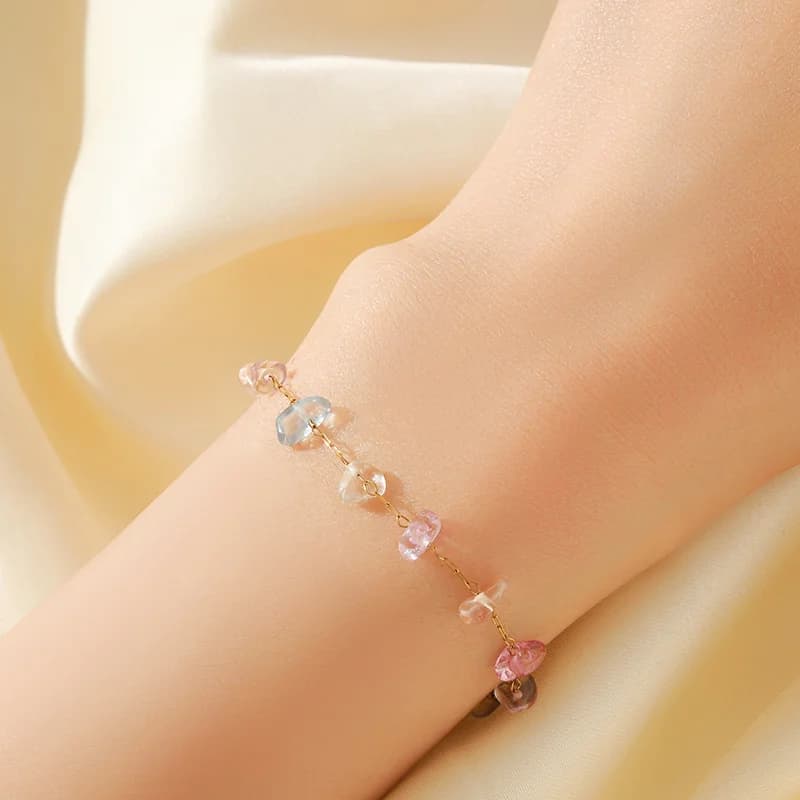 Gelang Rantai Charm Batu Berwarna Nipis Keluli Tahan Karat