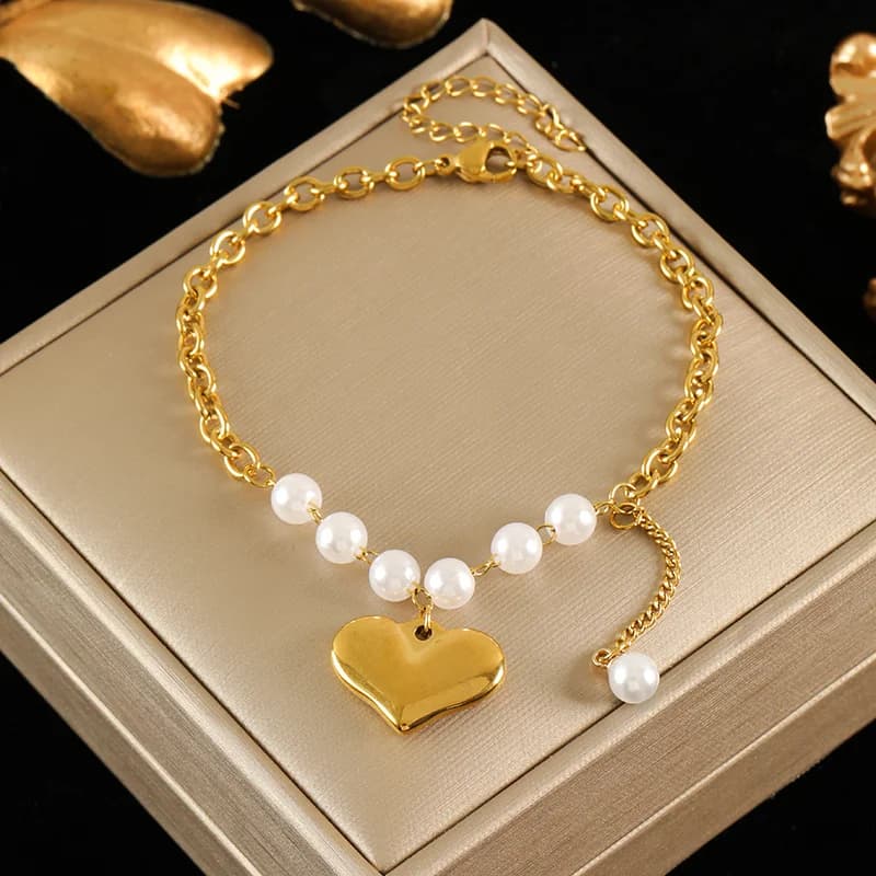 Gelang Rantai Pergelangan Tangan Charm Bertekstur Warna Emas