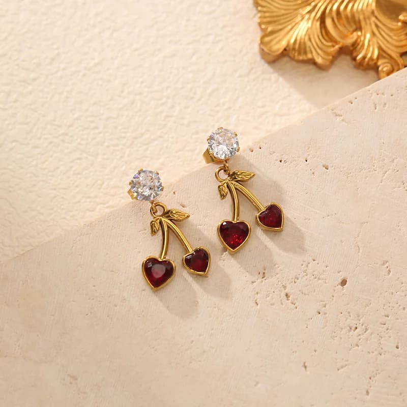 Anting-anting Stud Ceri Zirkonia, Keluli Tahan Karat Kalis Air