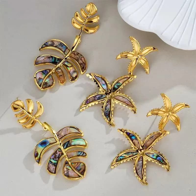 Anting-anting Drop Daun Palma Berlapis Emas