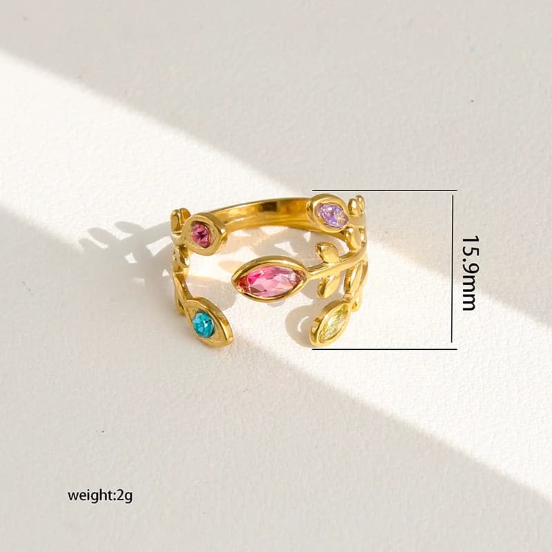 Cincin Boleh Laras Daun Zirkonia Berkilau Keluli Tahan Karat