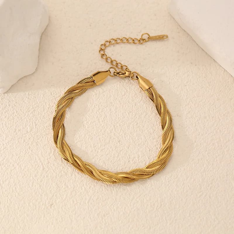 Gelang Rantai Silang Berlapis Tiga Keluli Tahan Karat