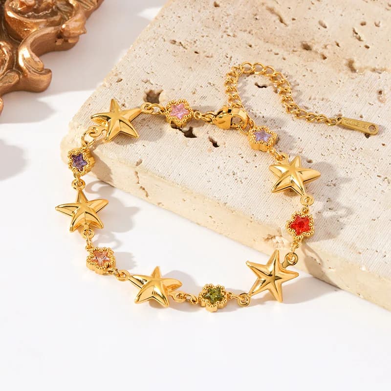 Gelang Pesona Bintang Zirkon Berwarna-warni, Emas