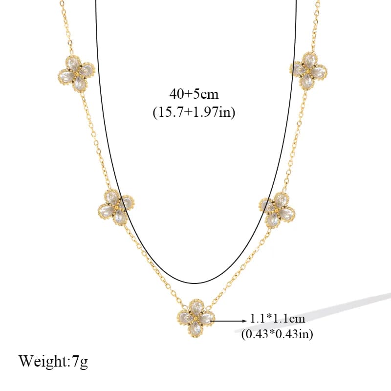 Set Zirkon Bunga: Rantai Leher, Anting-anting & Gelang