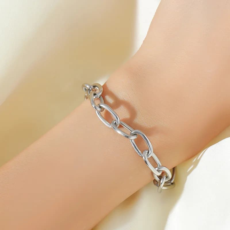 Set Rantai Leher & Gelang Rantai Warna Perak