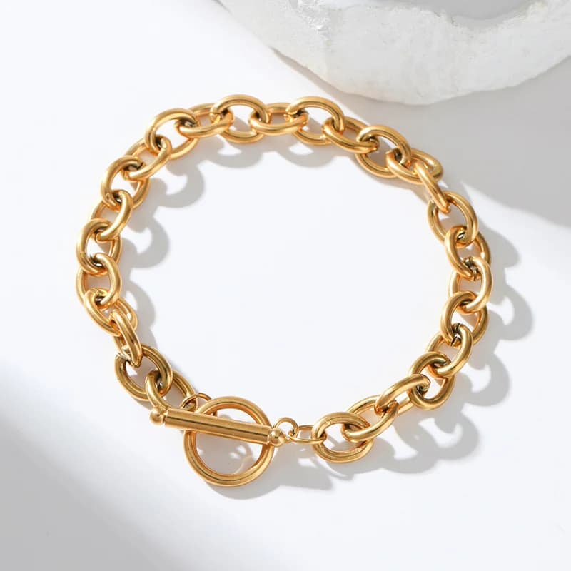 Gelang Rantai Pautan Tebal dengan Buckle OT, Bertekstur