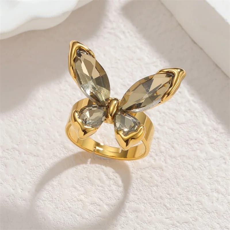 Cincin Boleh Laras Zirkon Kupu-kupu Plating Emas 18K