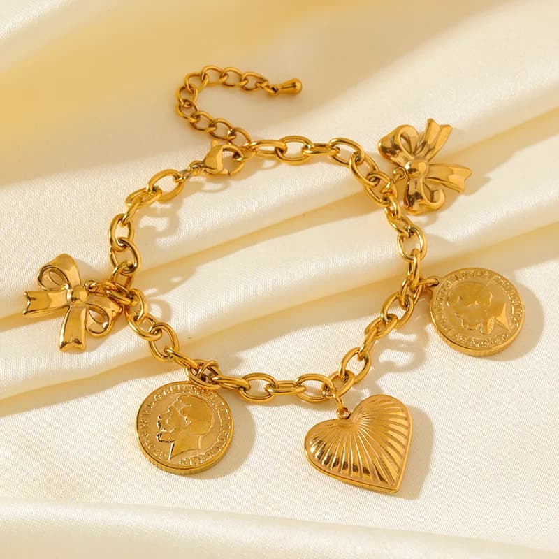 Gelang Charm Matahari Bulan Bintang Laut Emas