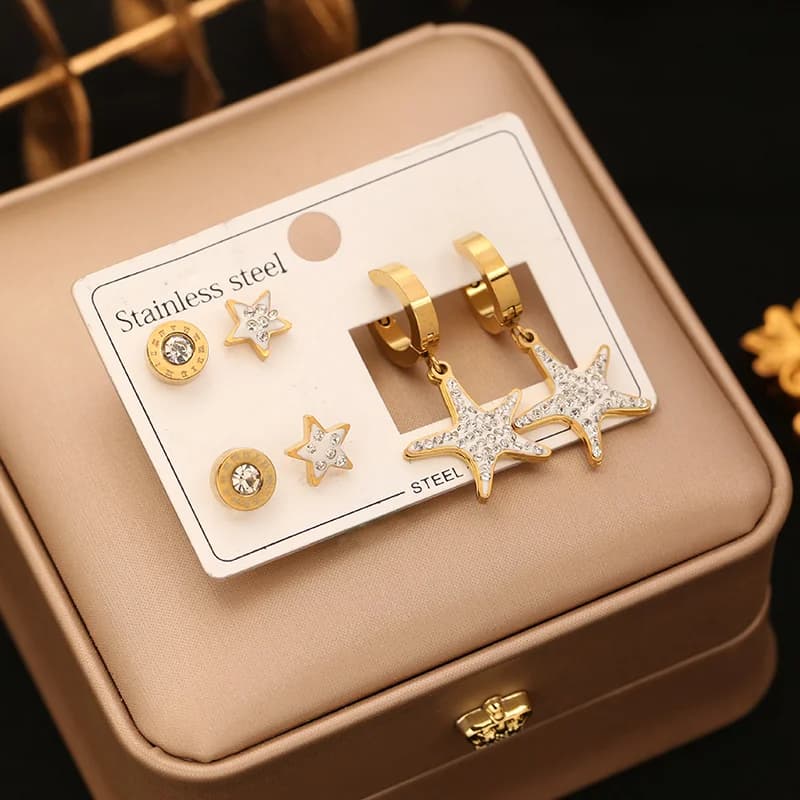 Set Anting-Anting Angka Romawi Bulat Hitam (3 Pasang)