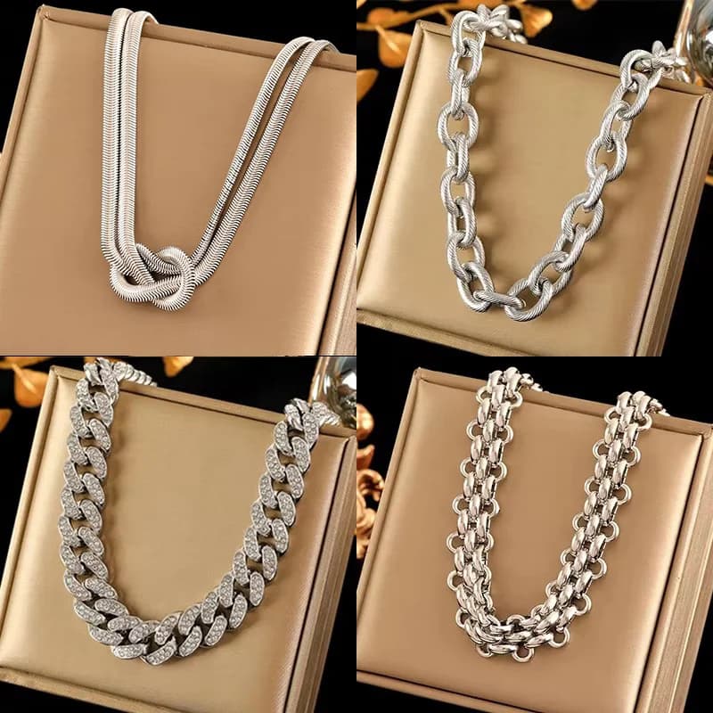 Kalung Choker Rantai Perak Keluli Tahan Karat