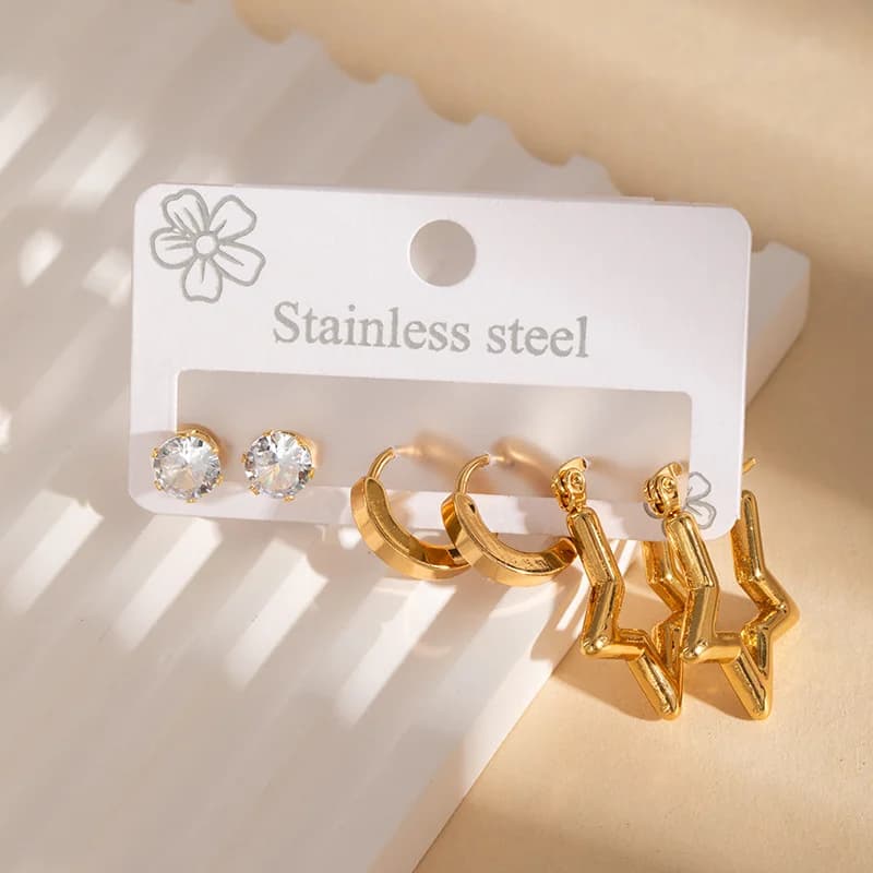 Set Anting-anting Bunga Zirkon Hijau (3 Pasang)