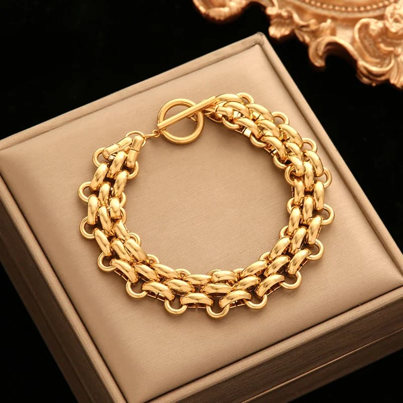 Gelang Rantai Link Cuba Emas