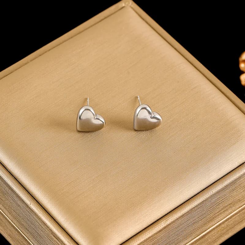 Set Rantai Leher & Anting-anting Hati Berkilat, Perak